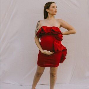 Red Strapless Maternity Dress